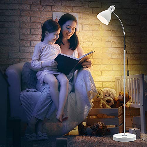 LEPOWER Floor Lamp, Metal Standing Lamp with Adjustable Gooseneck for Dorm - color: White