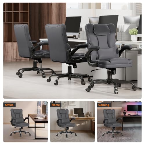 Executive Office Chair Flip Up Arms Lumbar Support Home Office Desk Chair - color: Grey