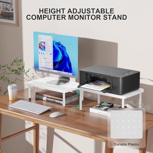 WALI Computer Monitor Stand for Desk, Adjustable Laptop Riser, up to 44 lbs | Desk Monitor Riser Underneath Storage, Fits Notebook, Laptops, Printers, for Home, Office, School (PTT001-W),1 Pack,White - color: White, size: 14.6"L * 9.3"W