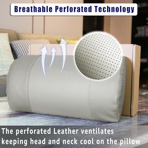 Non-Slip Memory Foam Neck Pillow for Recliner - Adjustable and Breathable Perforated Leather Design in Light Gray, Ideal for Pain Relief at Home, Office, and Travel - color: Light Gray