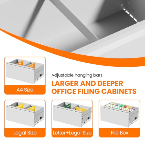 4 Drawer Lateral File Cabinet with Lock,White Metal Filing Cabinet - color: White, size: 26.8"W-4 drawers