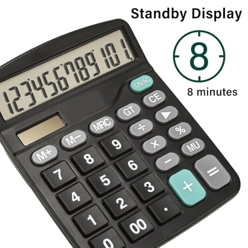 12 Digits Desktop Calculator with Large LCD Display and Sensitive Button, Dual Solar Power and Battery, Standard Function for Office, Home, School, Black