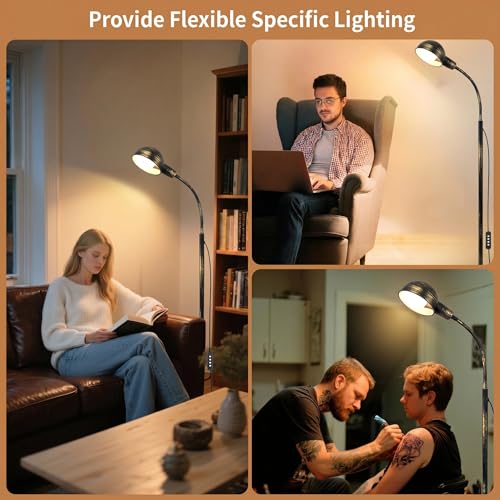 Floor Lamp with Flexible Gooseneck and Rotatable Shade,Standing Lamp include Dimmer LED Bulb,Ideal Tall Lamp with Dimmer and Timer Switch for Reading,Bedside and Living Room (Gold Black Brushed) - color: Gold Black Brushed