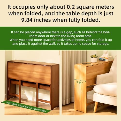 32.68" Space Saver Transformer Desk, Skinny Mid Century Modern Writing Table, Bamboo Foldable Study Table for Small Spaces, Compact Computer Desk for Bedroom Home Office Dorm Apartment (Walnut)