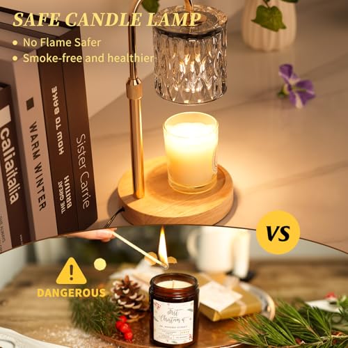 HAIDOLIANG Candle Warmer Lamp with Timer and Dimmer | Height Adjustable,Glass Electric Wax Warmer with 2 Bulbs for Women Mom Gifts, Home Decor for Scented Jar Candles (Grey) - color: Gray