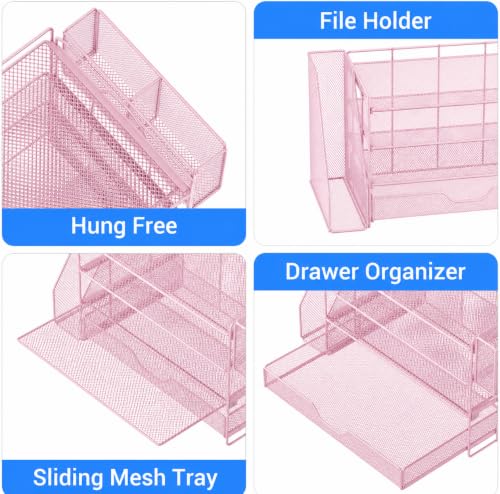 OPNICE Desk Organizers and Accessories, 4-Tier Desktop File Organizer with Drawer and Pen Holders, Office Desk Accessories Workspace Organizers for Office Supplies (Soft Pink) - color: Soft Pink, size: 4T