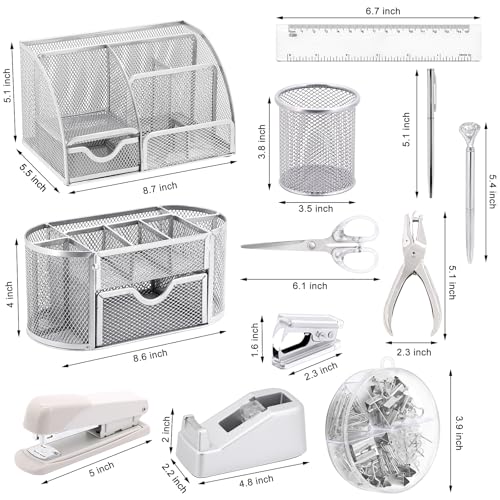 17 IN 1 Office Desk Organizer Set for Back to School Supplies Accessories - color: Silver