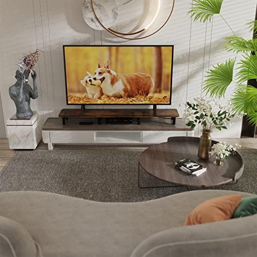 Dual Monitor Stand - 43.7 inch Extra Long Wide TV Stand - Wood & Steel Leg Desktop Riser - Desk Organization - Home Office (Vintage) - color: Vintage
