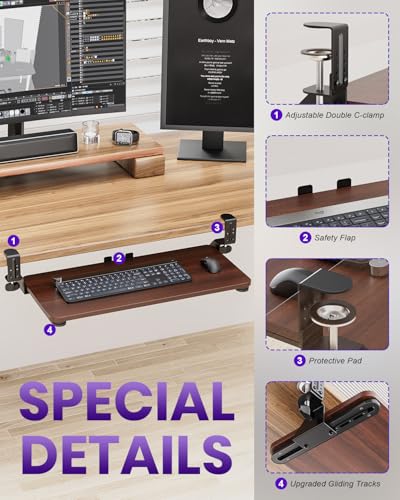 Ergonomic Mouse & Keyboard Tray Under Desk, 20x11.8In Board, Walnut - color: Walnut, size: Small