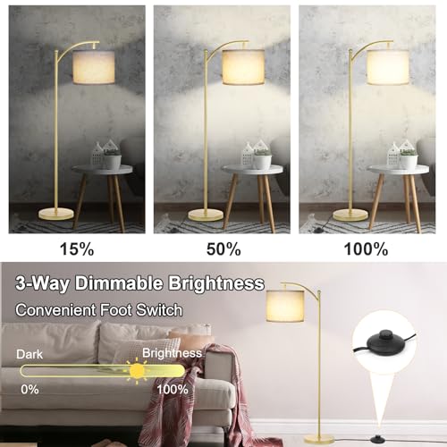 LALISU Standing Floor Lamp for Living Room, Linen Shade Floor Lamp, Gold - color: Gold