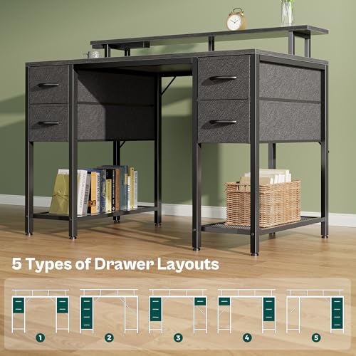 Huuger 47 inch Computer Desk with Power Outlets & 4 Drawers - color: Grey, size: 47 Inch