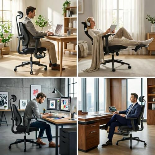 Ergonomic Office Chair, Dynamic Split Back Lumbar Support, Thick High-Density Molded Foam Seat, 4D Adjustable Armrests, Swivel High Back Computer Desk Chair with Footrest for Home Office, Flex S3