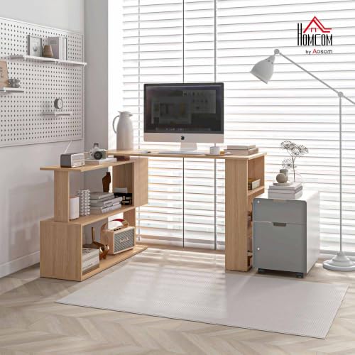 HOMCOM 47 Inch L Shaped Desk, Home Office Table, 360 Degree Rotating Maple - color: Maple