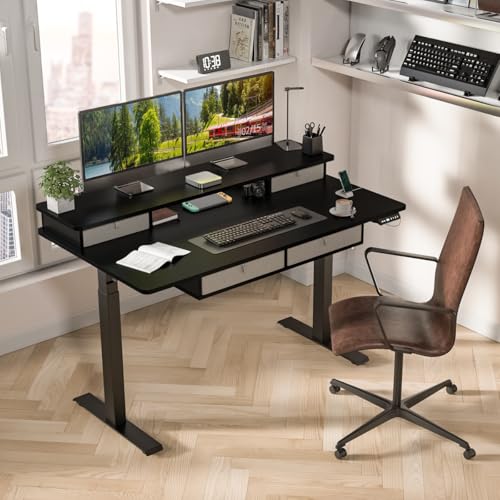 Kingant Electric Standing Desk with 4 Drawers, Height Adjustable 55"x 30" - color: Black, size: 55" x 30"
