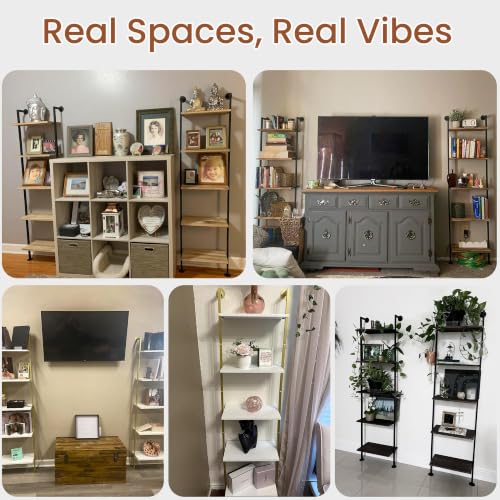 5-Tier Bookshelf,Solid Wood Narrow Bookcase Set of 2,Wall Mount Ladder Shelf,Wooden Storage Shelves for Bedroom,Home Office,Living Room,White and Gold - color: Solid Wood White+gold-2pcs