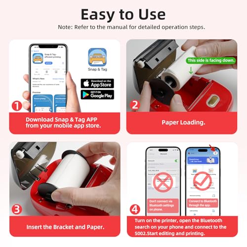 ORGSTA Sticker Printer, 300DPI Ultra-Clear Mini Portable Sticker Maker S002 | Thermal Mini Printer with Banner Printing Function, Bluetooth Inkless Print Pods for Journal, DIY Gifts, Study Note - color: Red