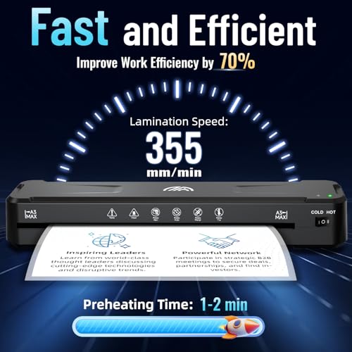 13 Inch Laminator Machine with 50 Laminating Sheets, Cold & Thermal | Built-in Paper Cutter & Corner Rounder, Fast Warm-Up No Jam A3 Laminator for Home School Office