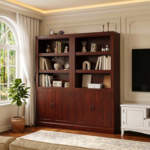 Unikito 71 Inch Tall Bookshelf with Doors and Adjustable Shelves, 2 Pack | 10-Shelf Storage Bookcase, Thick Wood, Sturdy and Solid, Freestanding Display Cabinet for Living Room, Home Office, Bedroom - color: Cherry, size: 63 Inch