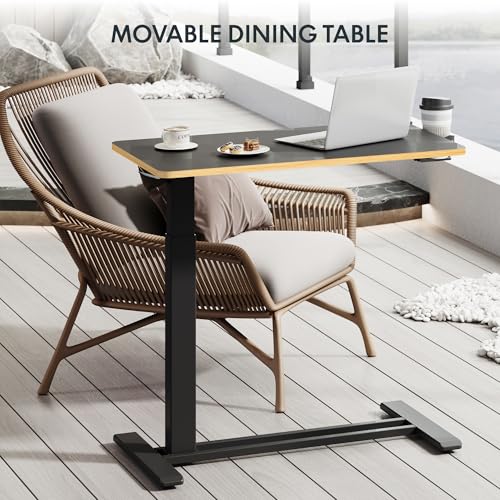 FLEXISPOT H7 32" Pneumatic Height-Adjustable Overbed Table with Wheels - color: Black Maple, size: Large