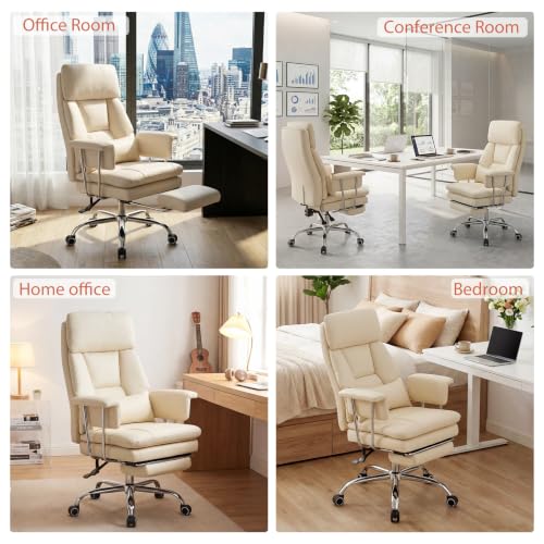 Ergonomic Home Office Desk Chair, Heavy Duty Executive Chair with Footrest - color: Beige