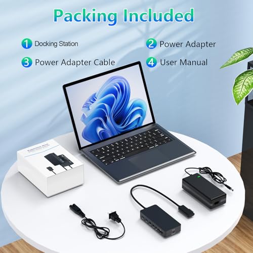 Surface Docking Station Triple Displays Dual HDMI + VGA with Power Adapter,12 in 1 Surface Dock 2 for Microsoft Surface Pro 12/11/10/9/8/X/7/6/5/4/3,Surface Laptop 7/6/5/4/3/2/1,Surface Book Go