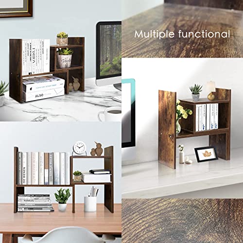 BROWN-BROWN Desktop Shelves & Office Shelves Desk Shelf Organizer Wooden Desk Shelf - color: Shelf 2