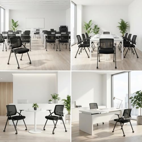 2 Pack Stackable Conference Room Chairs with Paddle Folding Office Foldable Desk Chair Mesh Back and Arms for Conference Meeting Guest Reception Home Office Training Room Chair Black - color: Black, size: 2 Pack