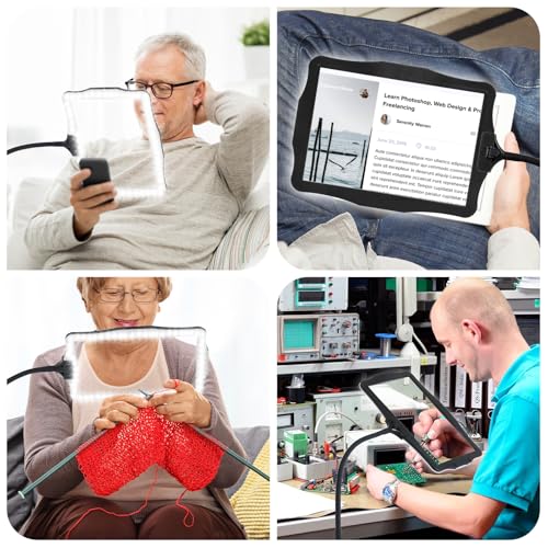 Hands-Free Floor Magnifying Glass with Light and Stand 48-LEDs Lighted Magnifying Lamp with 360° Flexible Gooseneck for Reading Close Work Repair Crafts | Lighted Magnifying Lamp with 360° Flexible Gooseneck for Reading Close Work Repair Crafts