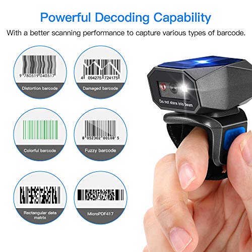 Eyoyo Upgraded Mini Wearable 2D 1D QR Finger Ring Barcode Scanner Wireless - color: Blue