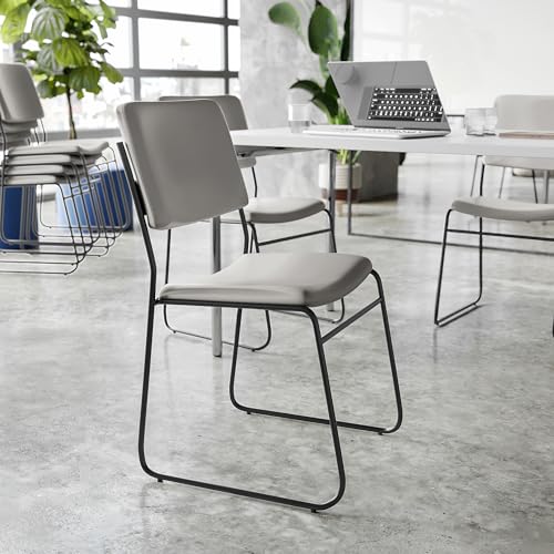 Flash Furniture Hercules Vinyl Stackable Chair with Sled Base, Gray | Vinyl Upholstery, 500 LBS. Weight Capacity - color: Gray Vinyl/Black Frame, size: Set of 1