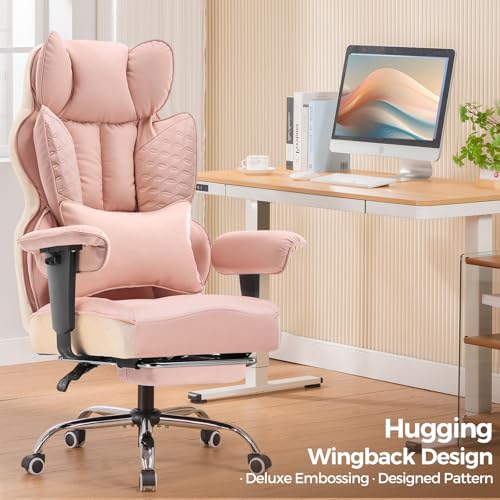 GTPLAYER Big and Tall Gaming Chair 400lbs Heavy Duty Office Chair with Foot Rest & Ergonomic Pocket Spring Lumbar Support, High Back 3D Saddle Shaped Cushion for Back Pain Relief, Pink - color: Pink