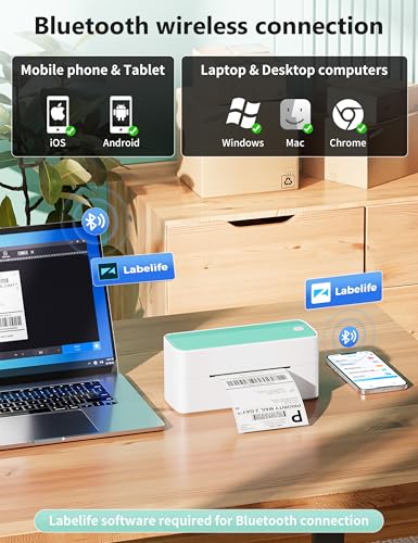 Phomemo Bluetooth Thermal Shipping Label Printer, 241BT Wireless Thermal Label Printer for Shipping Packages, Inkless Thermal Shipping Label Printer, Compatible with iPhone, Android, Green - color: Green