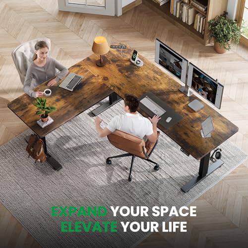 SIAGO L-Shaped Standing Desk - 75 x 63 Inch Adjustable Corner Standing Desk with Charging Station - L Shape Sit Stand Table with Memory Controller, Splice Board for Home Office - color: Rustic Brown, size: 75 x 63 Inch