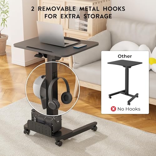BONTEC Mobile Standing Desk, Adjustable Height, 23.6 x 20.5 Inch, Black - color: Black, size: 23.6" x 20.5"