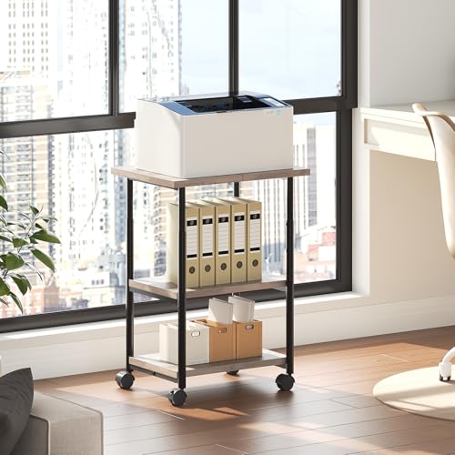 HOOBRO Printer Stand, 3-Tier Industrial Under Desk Printer Cart with Shelf, Mobile Heavy Duty Storage Rack on Wheels for Home, Office, Grey and Black BG03PS01G1 - color: Grey + Black, size: 15.7'' x 19.1''x 30''