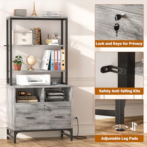Homieasy File Cabinet with Charging Station, Vertical Filing Cabinet - color: Light Oak