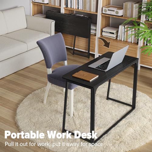 WOHOMO Folding Desk, 39.4" Foldable Computer Table for Small Spaces, Black - color: Black, size: Large Size:39.4 x 15.7