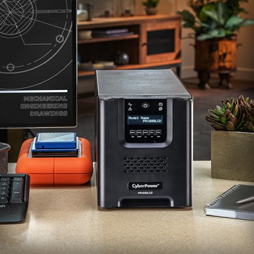 CyberPower PR1000LCD Smart App Sinewave UPS Battery Backup | 1000VA/1000W, 8 Outlets, AVR, Mini-Tower, UL Certified - size: 1000VA