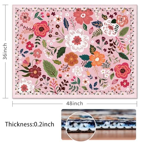 Office Chair Mat for Hardwood & Tile Floor,Boho Floral 36"x48" Computer Chair Mat for Rolling Chairs Carpet,Under Desk Non Slip Gaming Rug,Low-Pile Rubber Backing Large Protector Mat(Pink) - color: Pink, size: 36"*48"