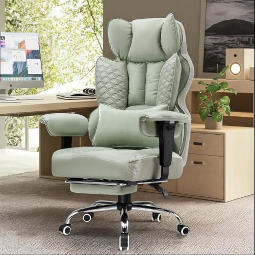GTPLAYER Big and Tall Gaming Chair 400lbs Heavy Duty Office Chair with Foot Rest & Ergonomic Pocket Spring Lumbar Support, High Back 3D Saddle Shaped Cushion for Back Pain Relief, Green - color: Green