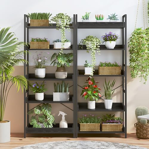 HCHQHS 5 Tier Bookshelf, Adjustable Industrial Bookcase, Vertical Tall Book Shelf, Wood and Black Metal Open Bookshelves for Home Office, Living Room, Bedroom - color: Black, size: 5-Tier (24"W x 57"H)