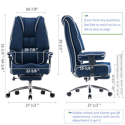 EXCEBET Big and Tall Office Chair 400lbs Wide Seat, Leather High Back Executive Office Chair with Foot Rest, Ergonomic Chairs Lumbar Support for Lower Back Pain Relief (Mesh Dark Blue) - color: Mesh Dark Blue