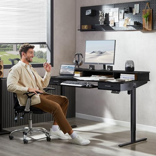 WALKINGDESK 63x24 Inches Electric Standing Desk with Keyboard Tray, Height Adjustable Stand up Desk with 2 Drawers, Ergonomic Sit to Stand with Storage Monitor Stand, Computer Table, Black - color: Black, size: 63x24