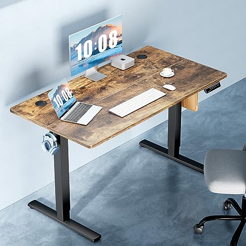 DUMOS 63 Inch Electric Standing Desk, Memory Adjustable Home Office Desk - color: Rustic, size: 63-Inch