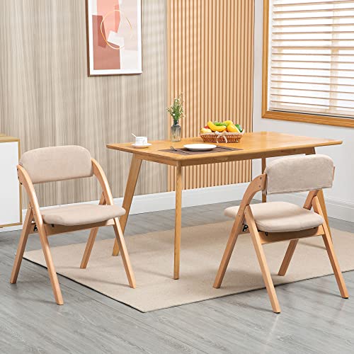 Folding Chairs with Padded Seats | Wooden Stackable Dining Chair Set of 2 with Removable Cover Extra for Guests Kitchen Office Wedding Party Picnic, Khaki - color: Khaki, size: 2PCS