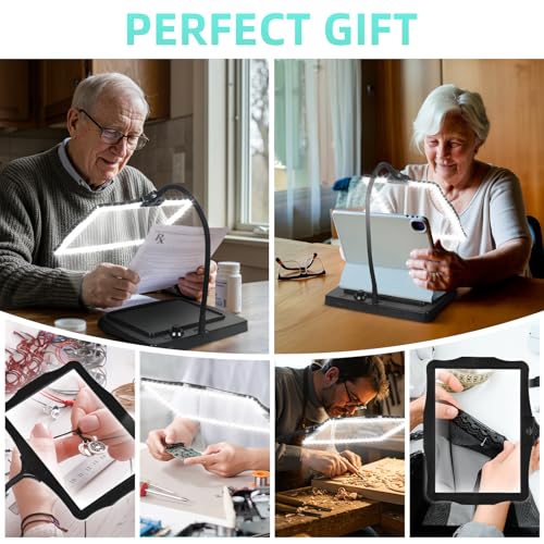 Magnifying Glass with Light and Stand 50 Ultra-Bright LEDs Large Magnifying Lamp with Light Magnifying Glass on Stand Hand-Free with 360° Flexible Gooseneck for Close Work Reading Repair Crafts | Magnifying Lamp with Light Magnifying Glass on Stand Hand-F