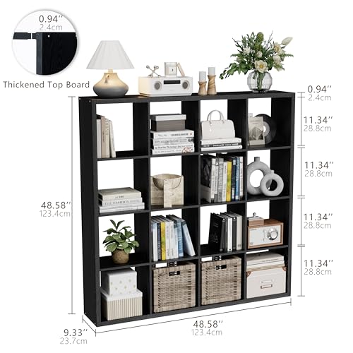 VDNEND Cube Storage Organizer Bookcase, Decorative 11 inch Open Back Cubical Shelf with Thickened Border, Display Bookshelf for Living Room, Home Office, Sturdy Room (Black, 16 Cube) - color: Black, size: 16-Cube, Standard