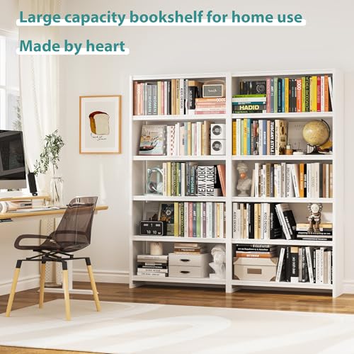 69" 5 Tier Metal Bookcase, Sturdy Storage Bookcase Book Stopper (White) - color: White, size: 69"H*34"W