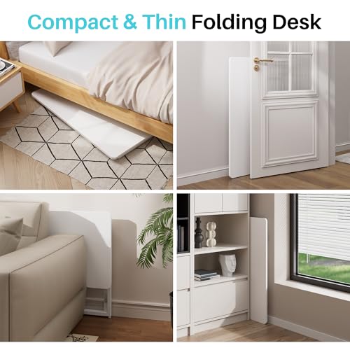 JOYMOOP 40" White Folding Desk, No Assembly, Wooden Top, Middle Size - color: White, size: 40" Width