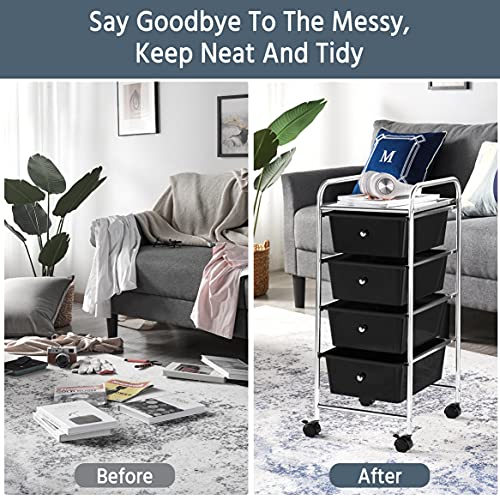 Yaheetech 4-Drawer Rolling Storage Cart with Wheels, Slim Organizer, Black - color: Black, style: 4 Drawers
